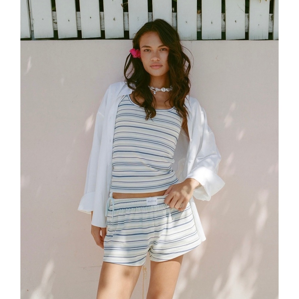 Parke Summerland Sea Stripe Cotton Tank & Boxer Shorts Set Size S